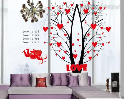 Ay863  Oren Empower 90 cm Valentine special red love tree wall sticker for your loved once Self Adhesive Sticker  (Pack of 1)