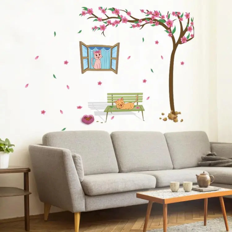 The Peach Trees Blossom and Cats Wall Sticker