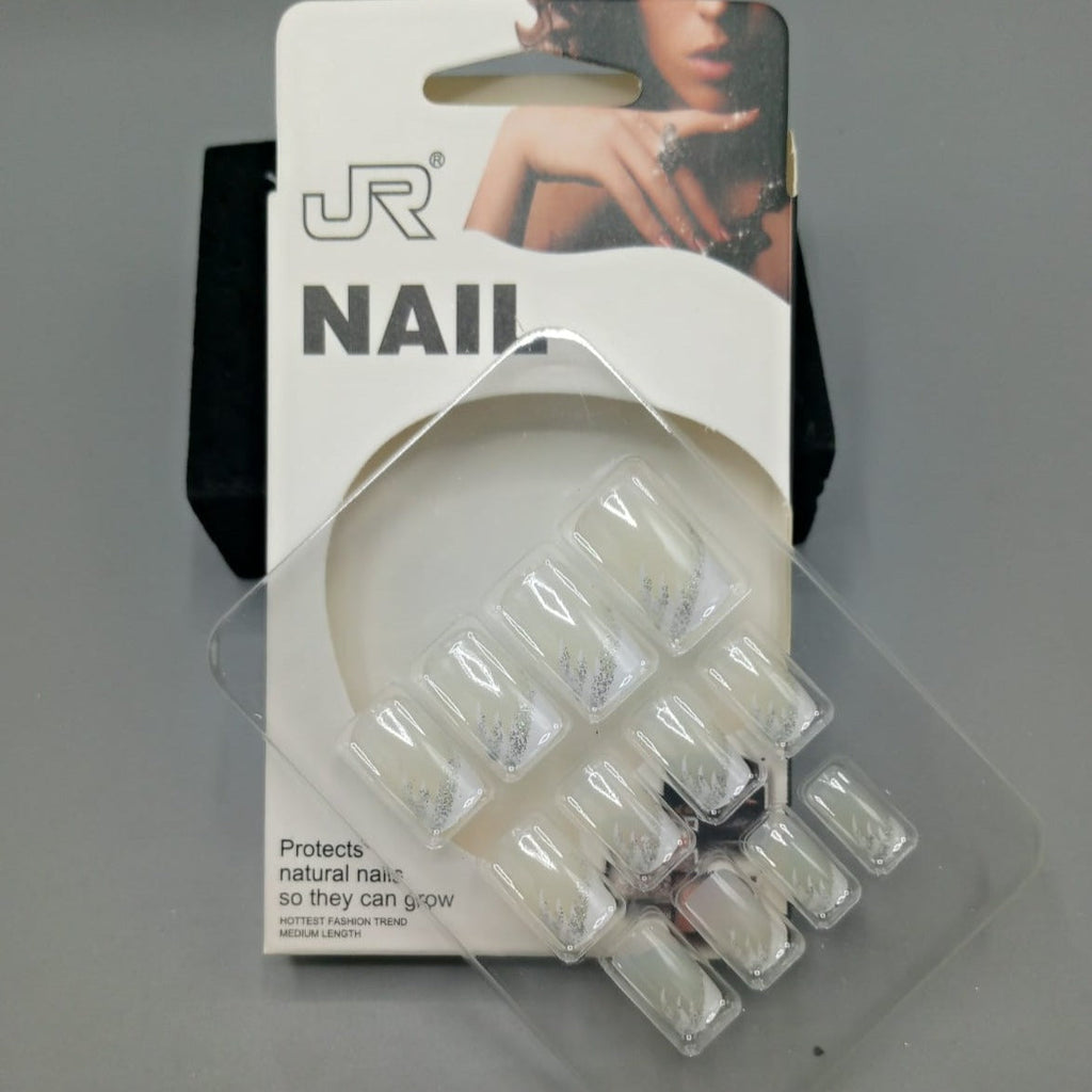 JR  Natural Fancy Pre Glue 12 Nails For Girls