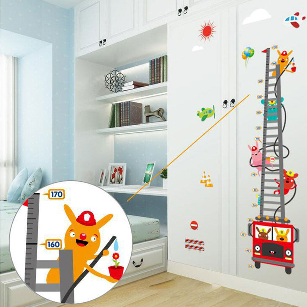 MJ8020 Fire Truck Wall Sticker Removable Height Sticker Cartoon Wall Decals Home Decor for Kids Room