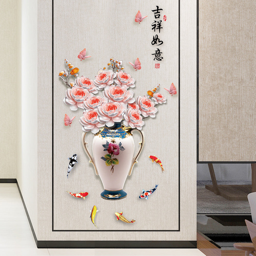 Flower Vase Bird Fish Wall Sticker Decal Poster Living Room TV Background Decor