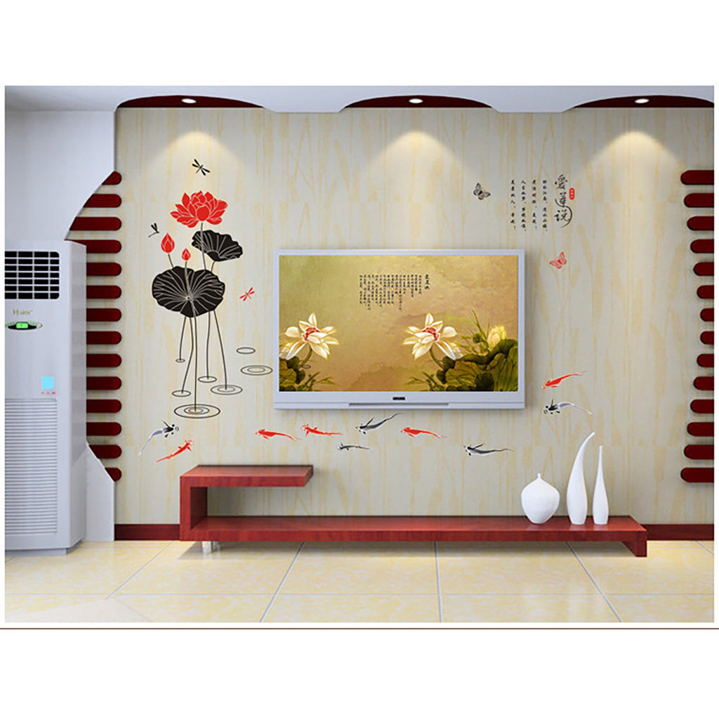 'Ailian Said' Lotus Flower Chinese Style Wall Stickers Wall Decal DIY PVC for kindergarten Living Room Children's Room TV Sofa Background Wall Art Decors