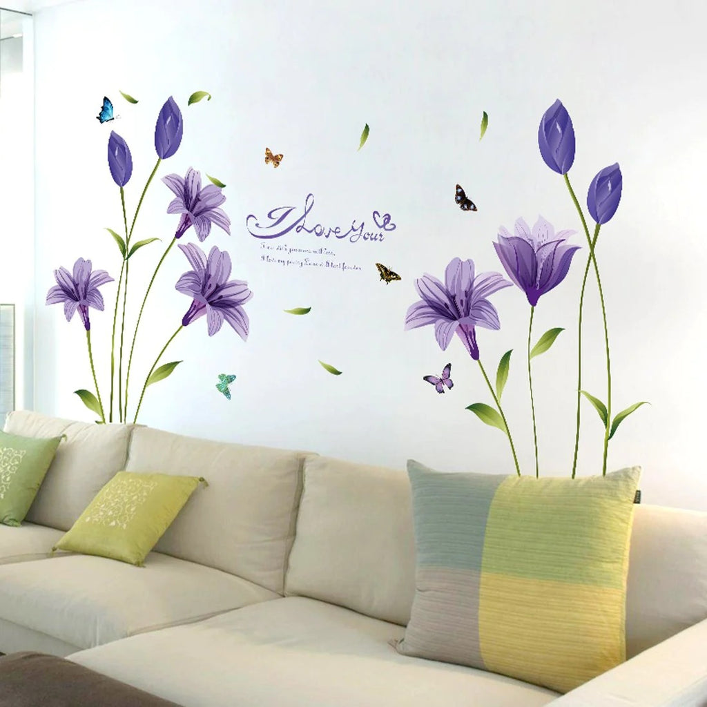 SK9122B PURPLE BIG TULIP WALL WALLSTICKER WALL STICKER WALL STICKER TRANSPARENT DECORATION 60x90