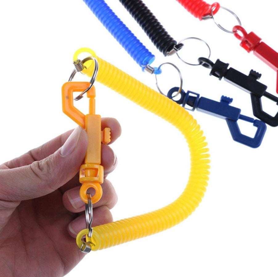 Elastic Spring Key chain with Ring and Hook Multi-Shaded