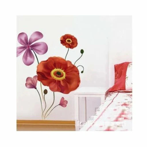Poppy Wall Sticker, Flower, Leaf, Flower Sticker, Interior Sticker size 60x90 jm8237