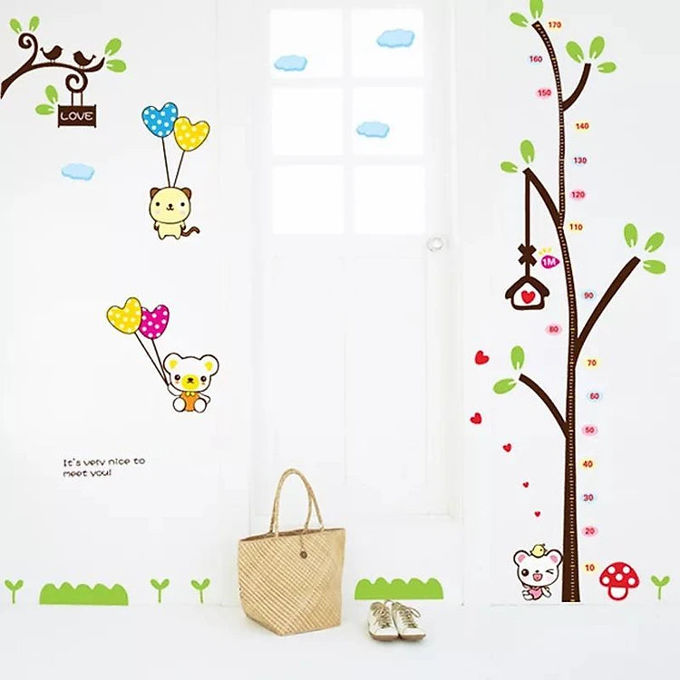 New Design Cute Tree Height Chart Measurement with Bears and Cloud DIY Wall Decal for Nursery Room Wall Sticker