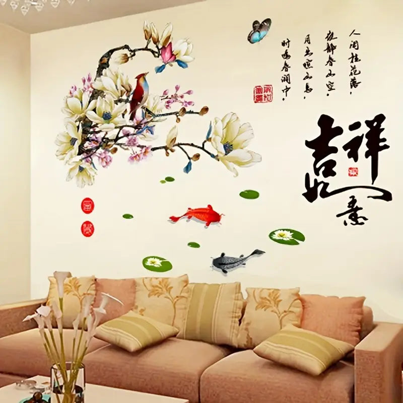 Removable Chinese Style Wall Sticker Magpie Plum Blossom Living Room