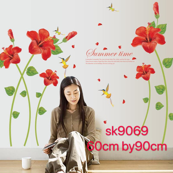 Wall decal sticker Red Hibiscus flower wall decal sticker SK9069