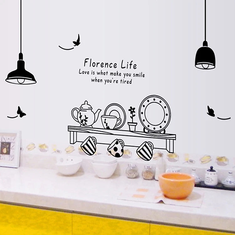 Wall decal for kitchen decoration - Kitchen shelf and teapot - product code AY9138