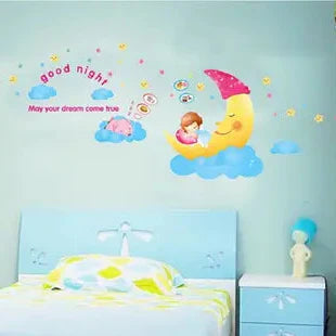 Oren Empower Cute Chanda Mama Wall Stickers for Kids room or Nursery  size 60x90 ay1907