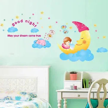 Oren Empower Cute Chanda Mama Wall Stickers for Kids room or Nursery  size 60x90 ay1907