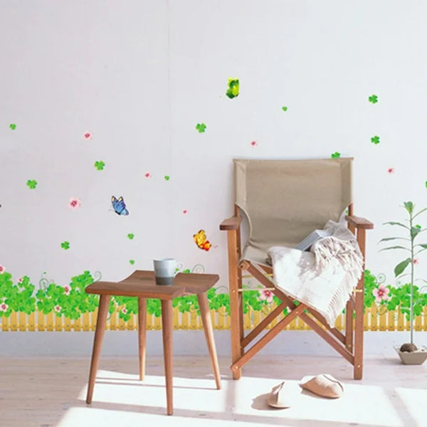 Dnven (Large 79x 22) Green Clovers Green Grasses with Butterflies Border Decals Baseboard Stickerc Ay7056s Stripe Wall Decals