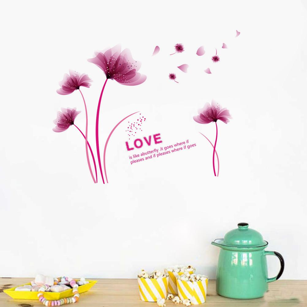 Purple Romantic Blooming Flowers Decorative Wall Stickers