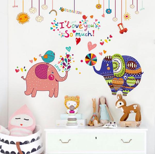 Interior wall sticker Green Life Elephants 82x110 cm (SK9107)