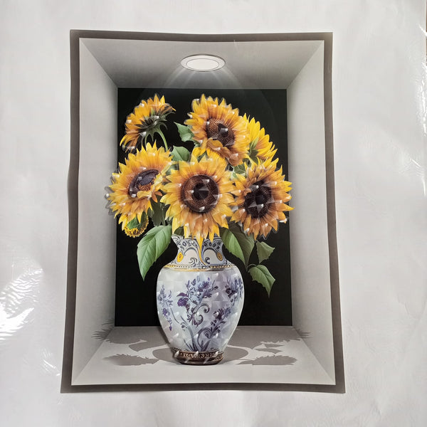 3D Aweosome Sunflower Chinese Style Flower Classical Vase Wall Sticker HM-FX001