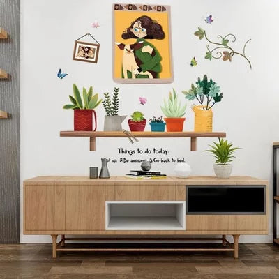 XL7247 Plant Pot and Girl Photo - Wall Sticker 50x70