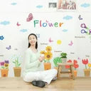 Eva Luvgreen Wallsticker Flower Pot Crayon Flower Size 50x70cm Wall Stickers/ Wall Stickers/ Wallpaper Stickers/ Wall Paper Stickers/ Wall Stickers/ Wall Stickers/ Bedroom Wall Stickers/ Living Room Wall Stickers MJ7022