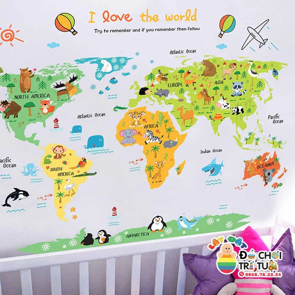 Stiker Dinding Map Animal acb1049 Wall Sticker Wallpaper