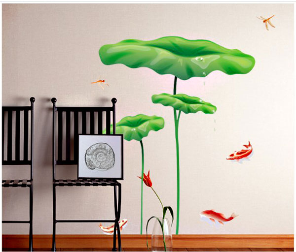Lotus Leaf and Fish Decorative Decal ay998 size (60x90)cm