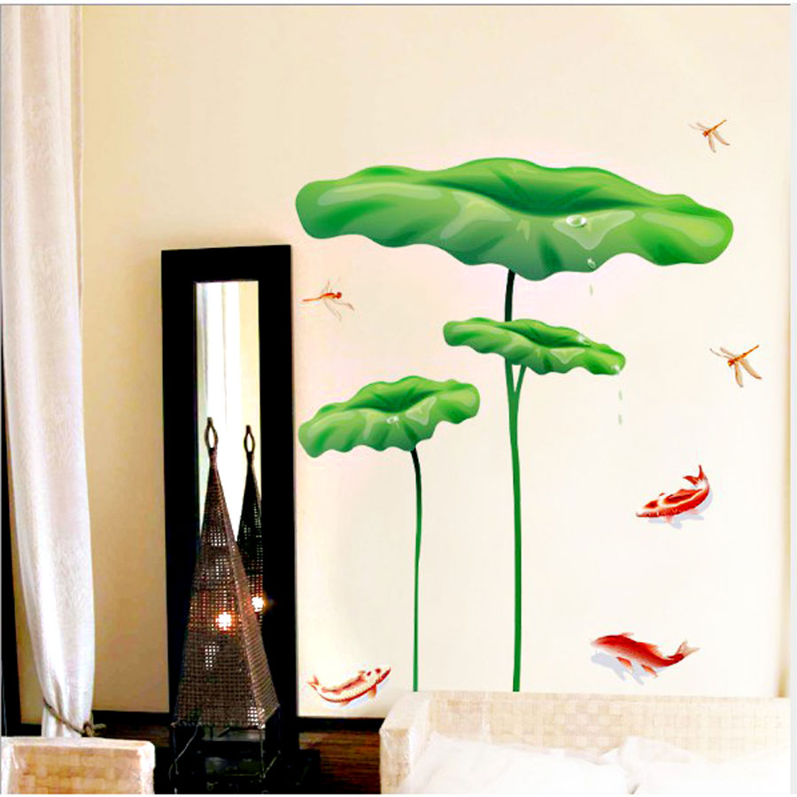 Lotus Leaf and Fish Decorative Decal ay998 size (60x90)cm