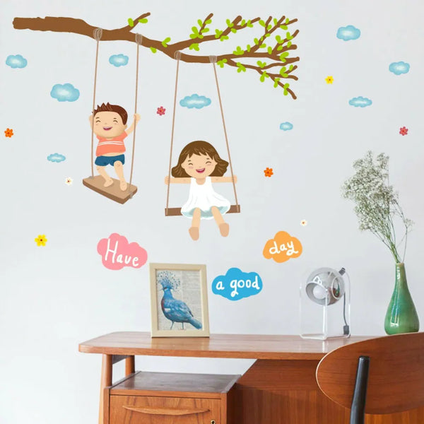 JAAMSO ROYALS Cute Baby Swing On the tree Decorative Wall Sticker Sk7146