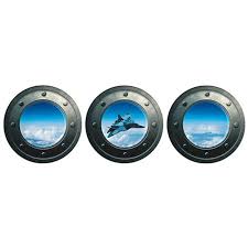 Huaduo Submarine Portholes 3D Wall Sticker Aircraft Plane Blue Sky Home Decor Living Room Decals Removable Sticker Wallpaper Poster 3Pcs 33cm x33cm