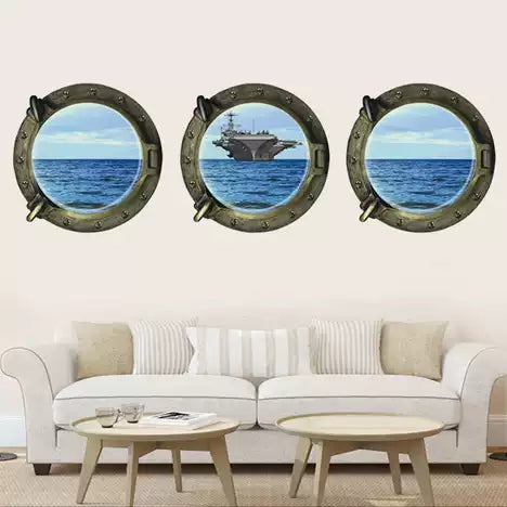 Aircraft Carrier Window View Murals Wall Decals Removable Wall Stickers Arts Wallpaper