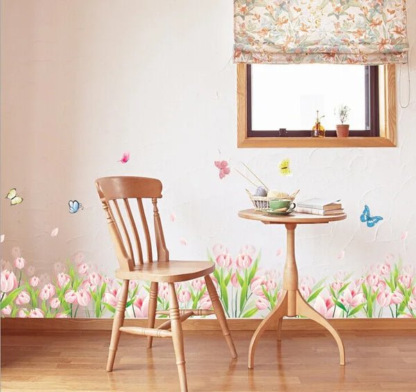 Am7039 MEYA flower wall line PVC decal for corridor wall waistline, living room sofa background deco