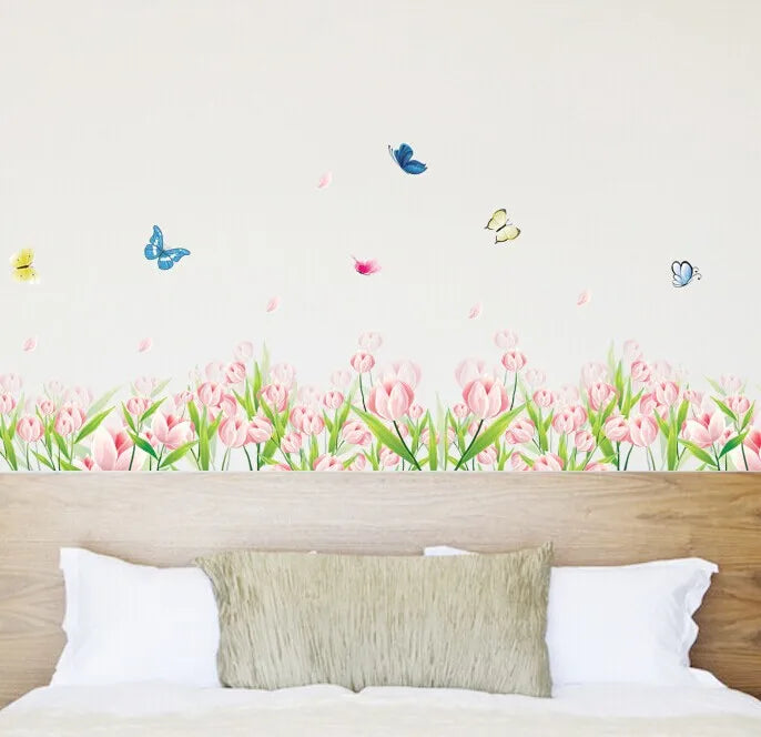 Am7039 MEYA flower wall line PVC decal for corridor wall waistline, living room sofa background deco