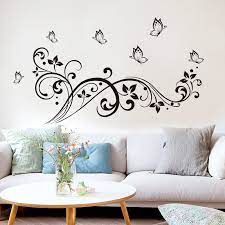 Black Butterfly Flower Wall Decal JM7255