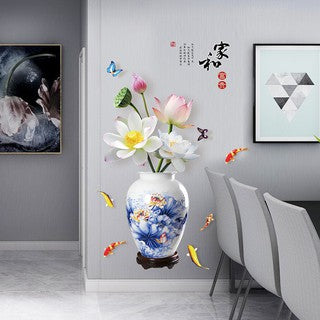 WALLSTICKER 60x90 VASE PORCELAIN LOTUS / SK9382