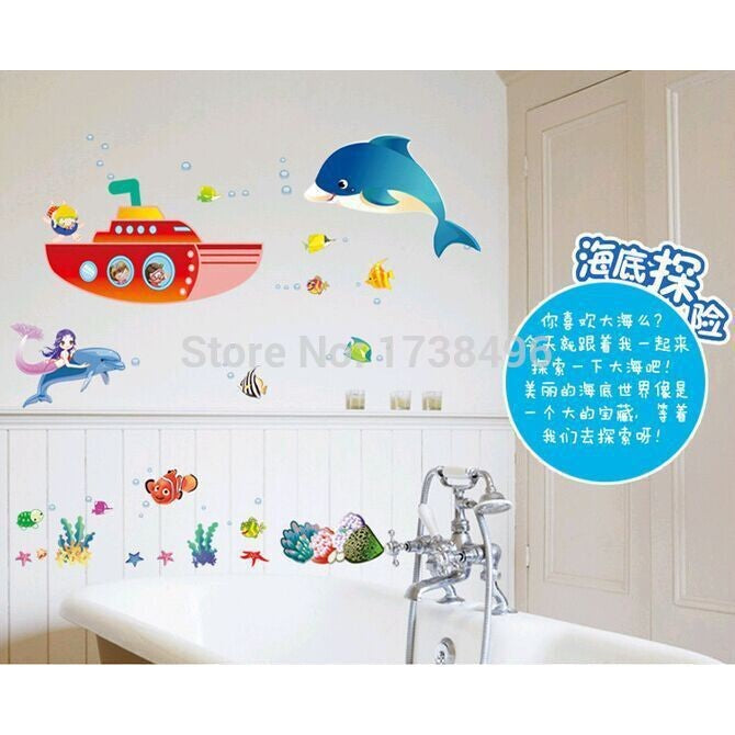 METH AY759 SUBMARINE N DOLPHIN WALLSTICKER WAL STIKER