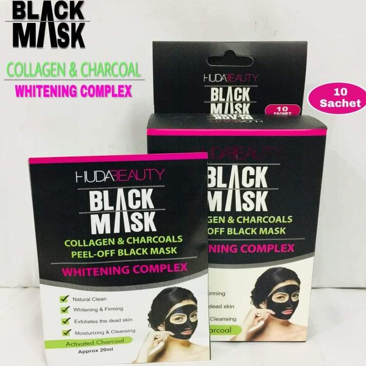 HUDA BEAUTY BLACK MASK COLLAGEN & CHARCOALS-10pcs hbbmbkz3a-9