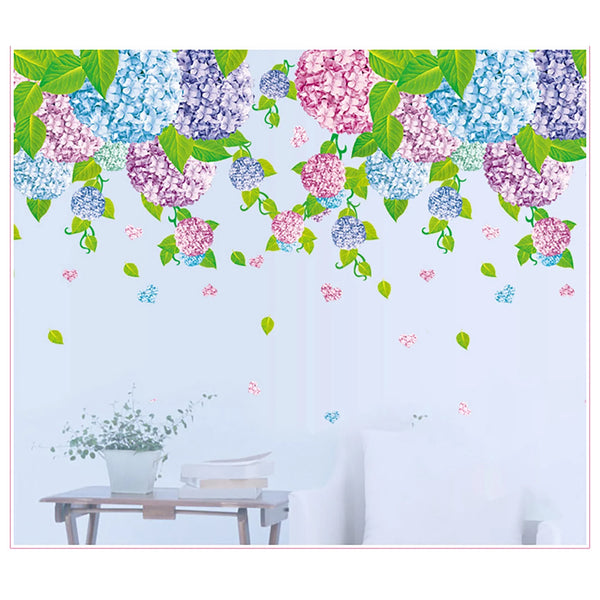 Flowers Deciduous Blue Red Flower ball Wall Decal Sticker - DIY PVC Removable Transparent Film Self-Adhesive Mural Art Wall Decor for Living Room size 50x70 ay7146
