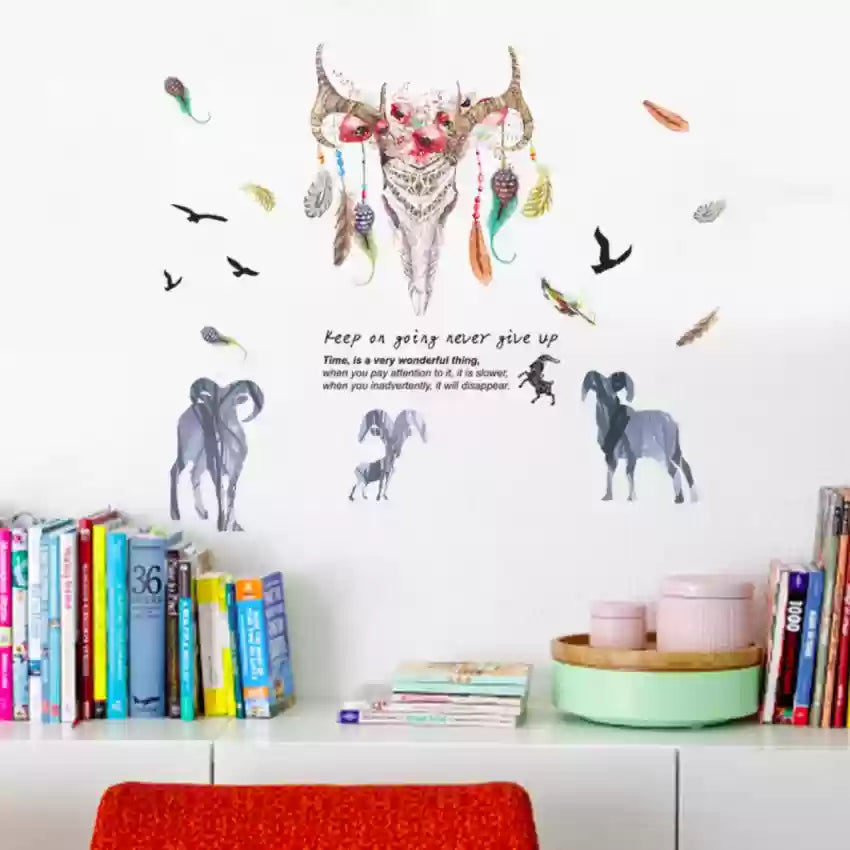 Imported Wall Sticker Decor Sticker Removable DIY Goat Head Wall Decal fo Decor One Size