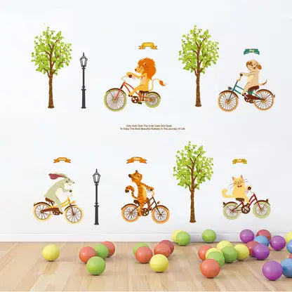 Ampire 120 cm Wall Stickers Cartoon Animal Kids Room Jungle Bicycle Ride Self Adhesive Sticker