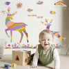 Gadgets WRAP Colorful Rainbow Cartoon Jumping Deer Wall Stickers Forest for Living Room Bedroom Shop Window