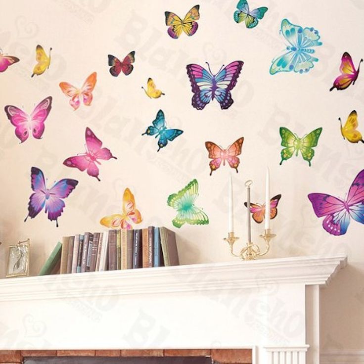 Butterfly World - Wall Decals Stickers Appliques Home Decor Hl964  ‎Size: 60x34