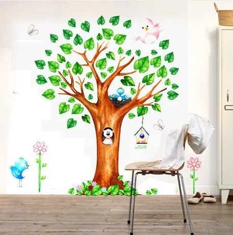 green family tree wall decal sticker bear the bird nest cute cartoon bedroom cottage stickers for kids rooms Ay9125