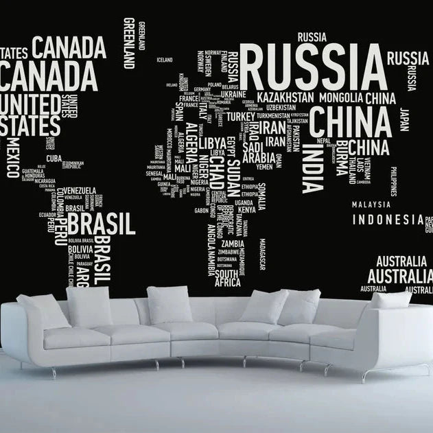 World Map Wall Decal With Country Names World Country Atlas Sticker Vinyl Wall Map Decor Office Wall Art Decor Black size 60x90 nc015