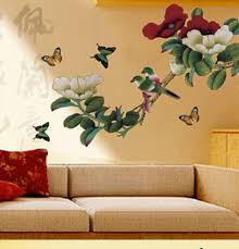 Peony Flower Tree Butterfly Wall Sticker Reusable Art Mural Decor Wallpaper size 60x90 ay938