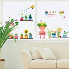 Kappier Colorful and Cute Potted Plants Peel & Stick Removable Border Wall Decals size 60x90 ay1906