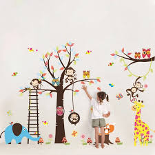 Owls Monkeys Lion Elephant Birds Flowers Tree Ladder Wall Decal PVC Home Sticker House Vinyl Paper Decoration WallPaper Living Room Bedroom Kitchen Art Picture DIY Murals Girls Boys kids Nursery Baby