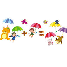 Bomeautify Murals Wall Stickers Kindergarten Classroom Layout Decoration Children Room Bedroom Cartoon Stickers Removable Paper Color Floating Umbrella, size 50x70 ay7037