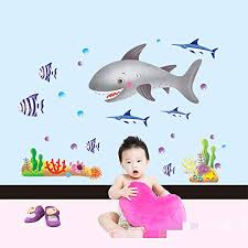 Wall Stickers Cartoon Big Shark Modern Children Bedroom Kindergarten Background Decoration size 50x70  dm570139