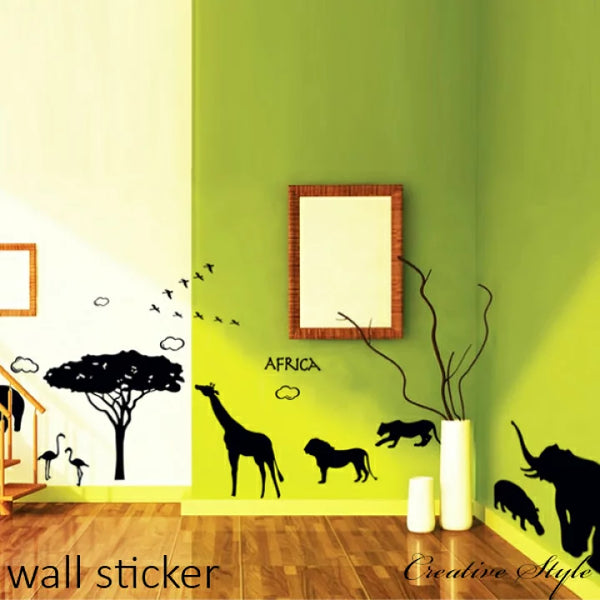 AY9186 African style lion elephant animal wall stickers creative background bar black glass removable,60X90CM sticker