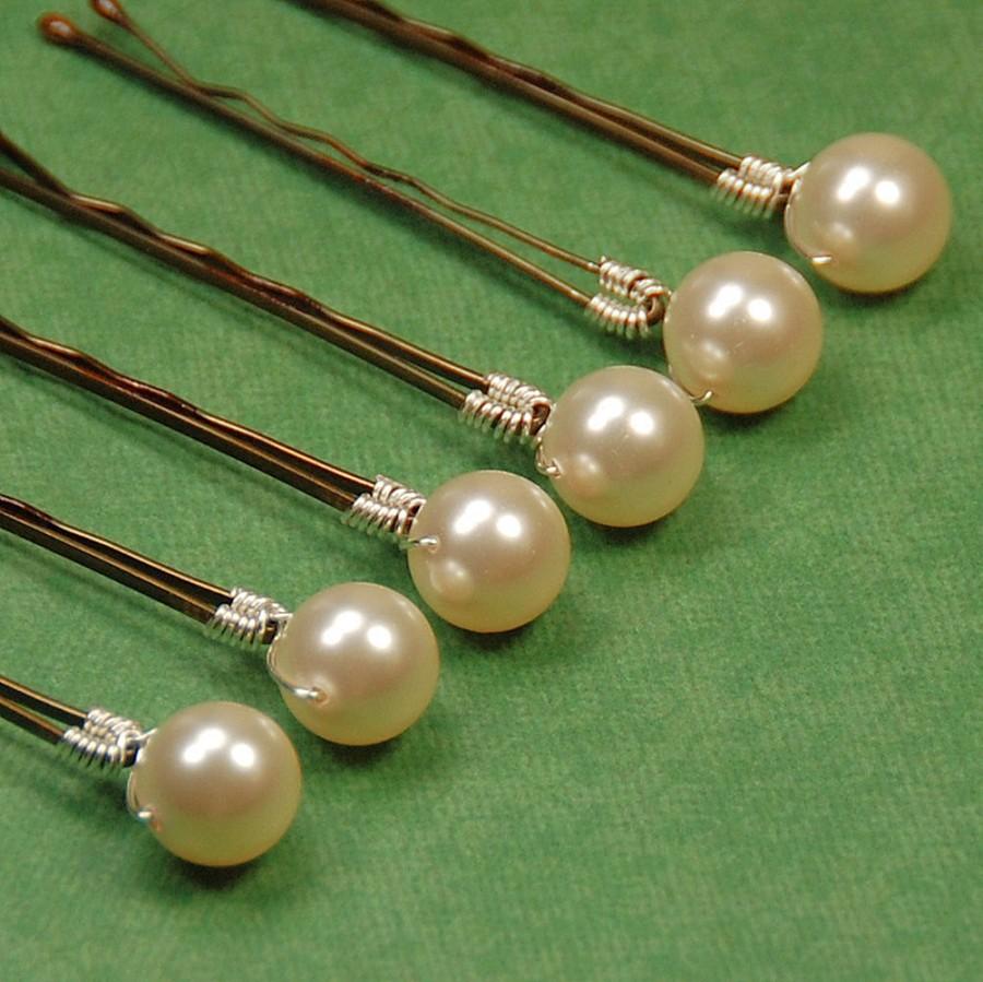 6 Piece hair bob pins with white beads and silver wire – AKIAMORE