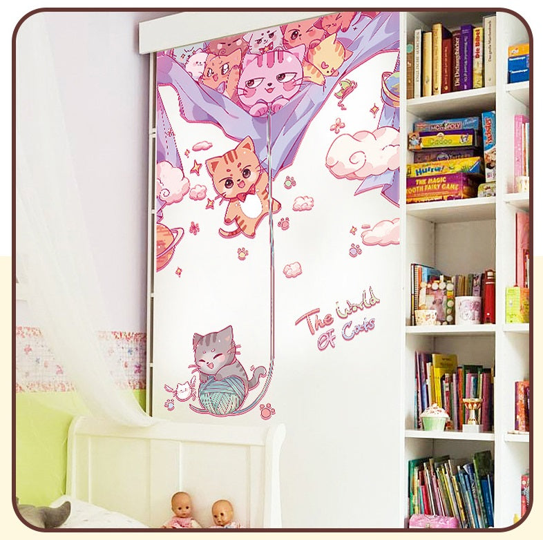 Cute Cat Door Sticker Or Wall Art Decoration Removable Stickers