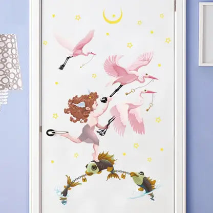 quire 65 cm Wall Stickers Cartoon Fish Cupid Flamingo Moon Kids Room Door Decor Self Adhesive Sticker  (Pack of 1)