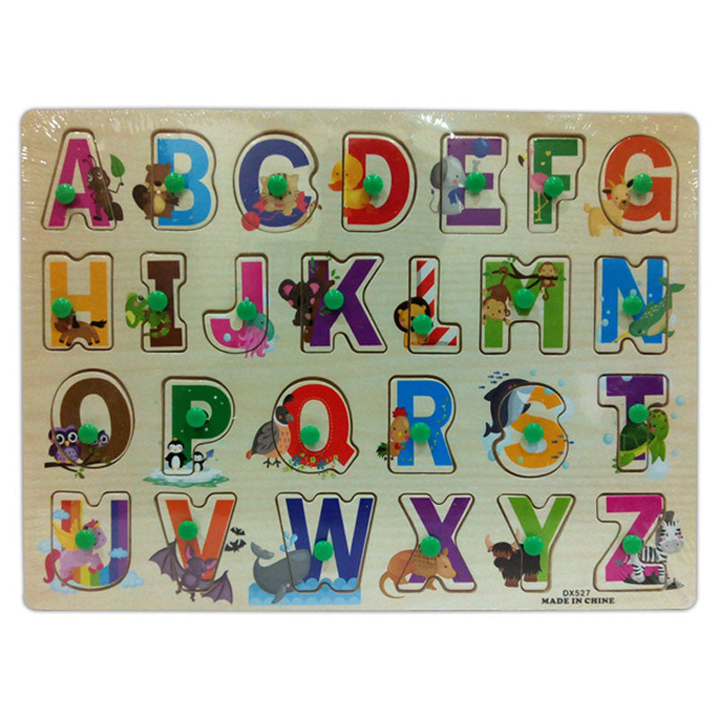 Wooden Puzzle Picture Board ABC Alphabet Vocabulary Wooden Jigsaw Puzzle with Knobs Kids Boys Girls Nursery Toddler Toy